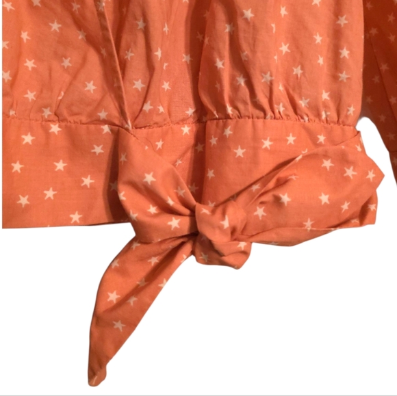 Madewell Wrap Top Blouse Size Medium Coral Star Print Quarter-Sleeve Lightweight - Picture 3 of 11